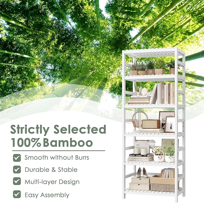 FOTOSOK 6-Tier Bamboo Shelf Set of 2, Bamboo Bookcase - Image 7