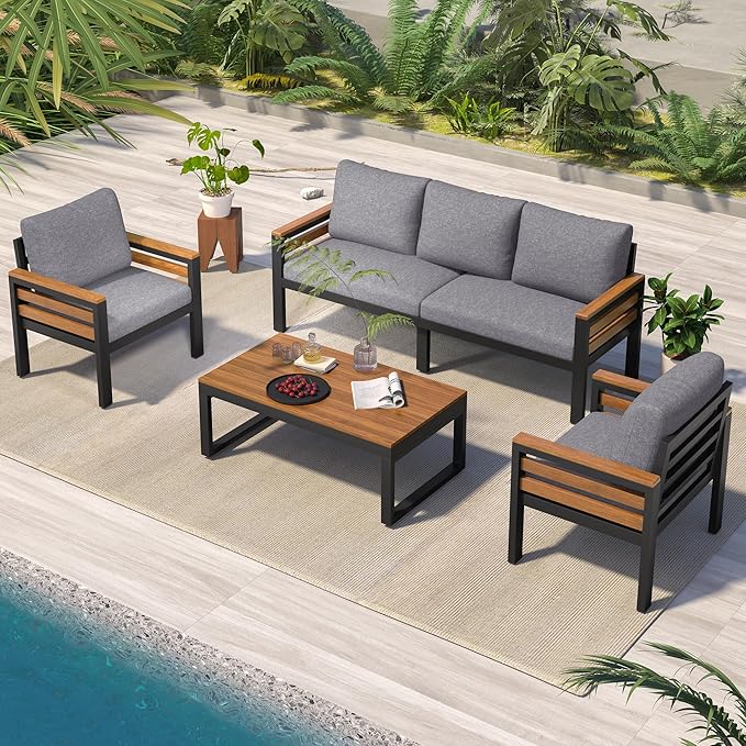 VilroCaz 4-Piece Outdoor Patio Furniture Sectional Sofa Set by VilroCaz