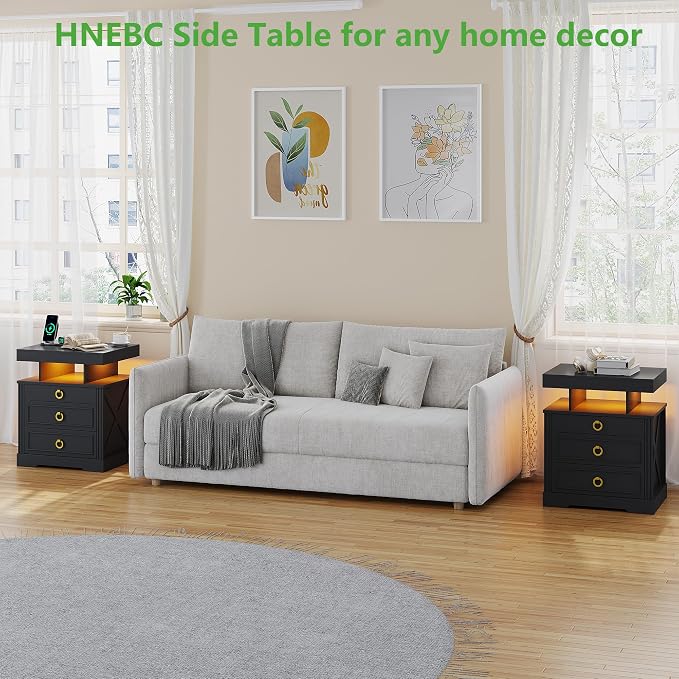 HNEBC Night Stand Set 2 with Gun Drawers, Farmhouse Nightstand with Charging - Image 8