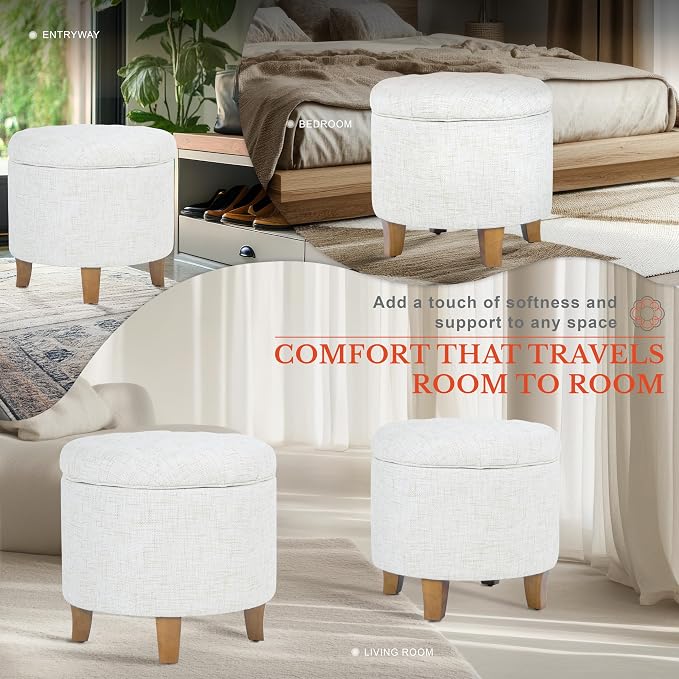 Homepop Home Decor | Upholstered Round Tufted Foot Rest Ottoman | Ottoman - Image 4