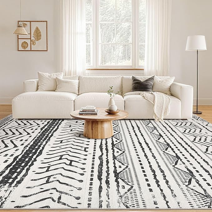 Nakagishi Black Rug Living Room Rugs: 10x14 Machine Washable Boho Large Neutral - Image 4