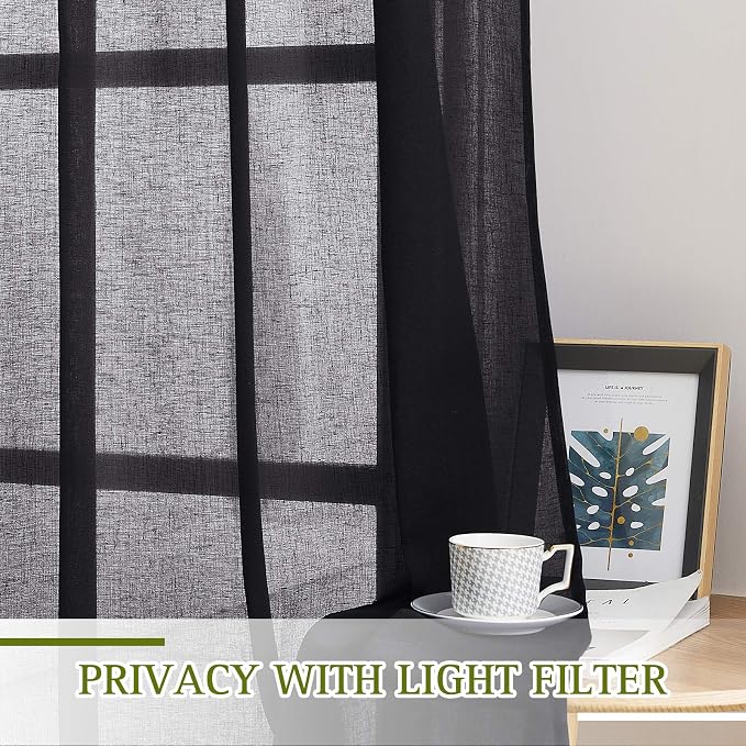 NICETOWN Linen Sheer Black Curtains - Image 2