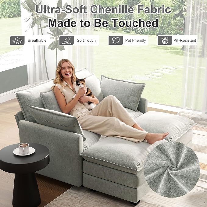 58" Cloud Couch Loveseat, Deep Seat Modular Sectional Sofa - Image 3