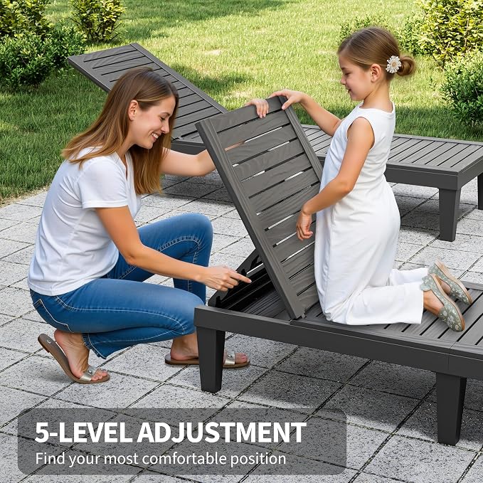 Outdoor Lounge Chair Set of 6, 5-Positions Adjustable Patio Chaise Lounges - Image 8