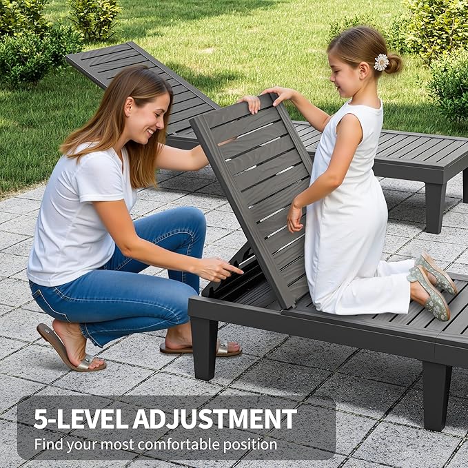 Outdoor Chaise Lounge Chairs Set of 4, 5-Position Adjustable Tanning Lounge - Image 4