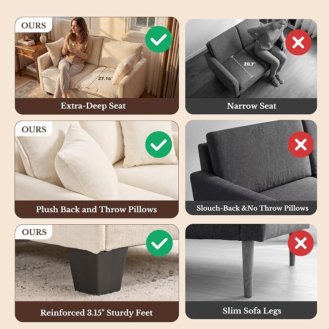 Loveseat Sofa with Cloud 3-Layer Cushion & 27" Deep Seat, Modern Small Couch - Image 6