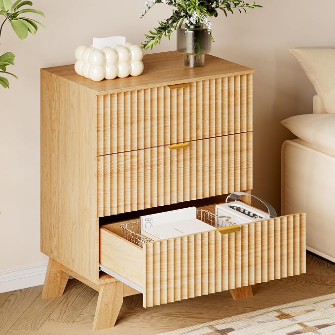 BORNOON Fluted 3 Drawer Dresser, 30.3" Tall Compact Modern Boho Chest of Drawers - Image 4