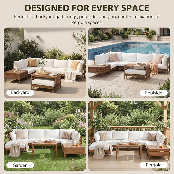 VilroCaz 8-Piece Acacia Wood Outdoor Patio Sofa Set, Modular Sectional - Image 7