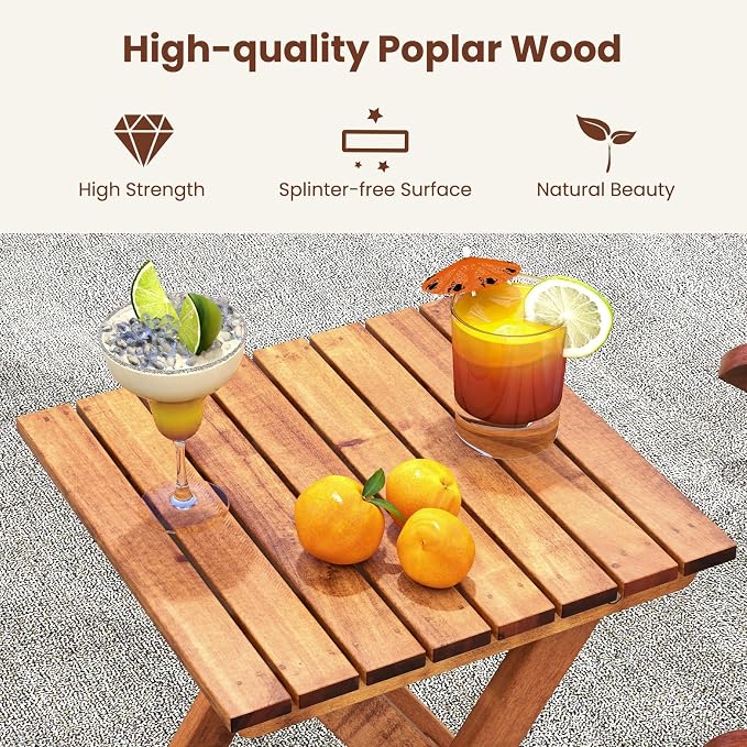 Tangkula 3-Piece Outdoor Poplar Wood Rocking Bistro Set, High Back Front Porch - Image 8