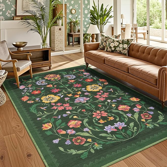 Washable Rug 9x12 Area Rugs for Living Room, Protea Floral Rug for Bedroom - Image 8