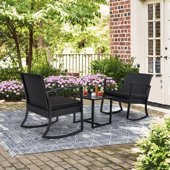 Greesum 3 Pieces Outdoor Furniture Set Patio Bistro Rocking Chairs - Image 2