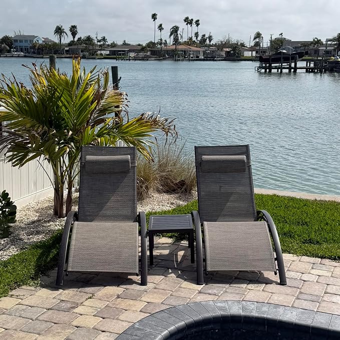 PURPLE LEAF Outdoor Chaise Lounge Chair Set of 3 Patio Pool Lounger Bronze - Image 3
