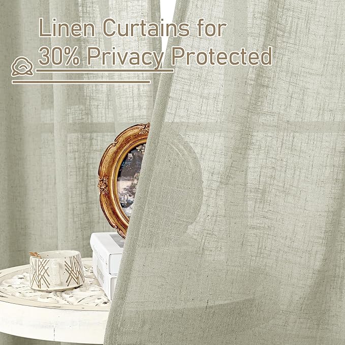 LAMIT Sage Grey Sheer Linen Curtains, 108 inch Light Filtering Semi Sheer - Image 5