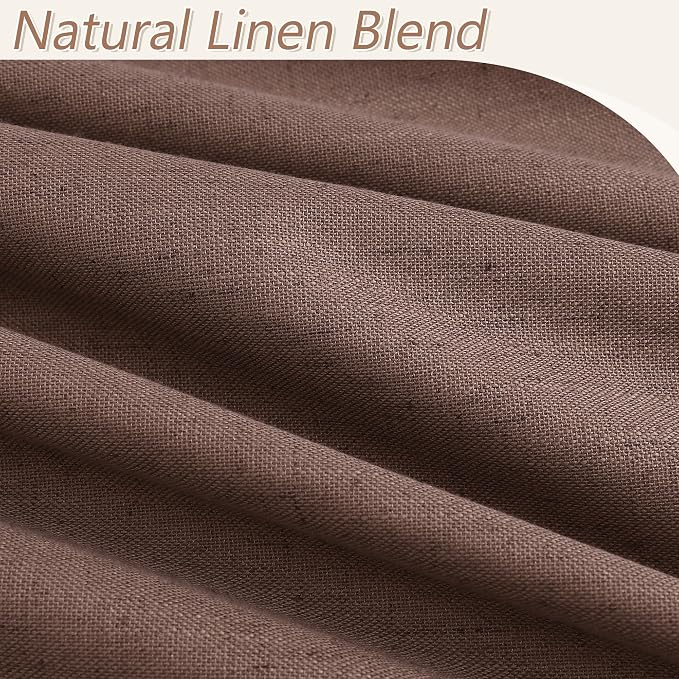 Guken Cappuccino 100% Blackout Linen Curtains 84 Inch Length 2 Panels Set - Image 3