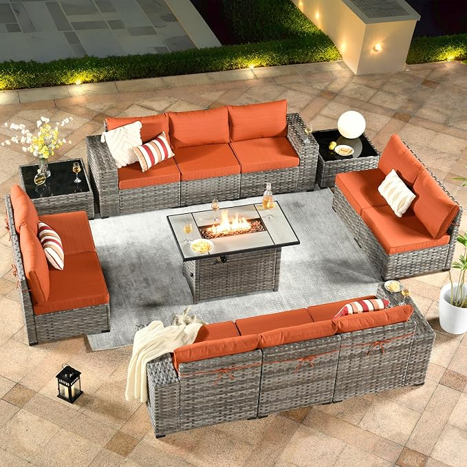 ovios 13 Pieces Patio Furniture Set, Outdoor Wicker Sectional Sofa by OVIOS