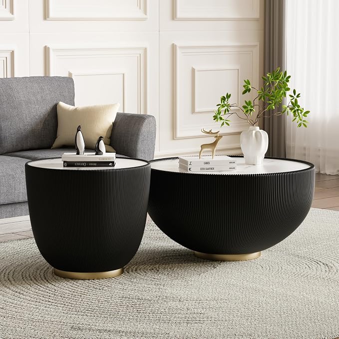 Round Marble Coffee Table Set of 2, 2 Piece Coffee Table and End Table - Image 3