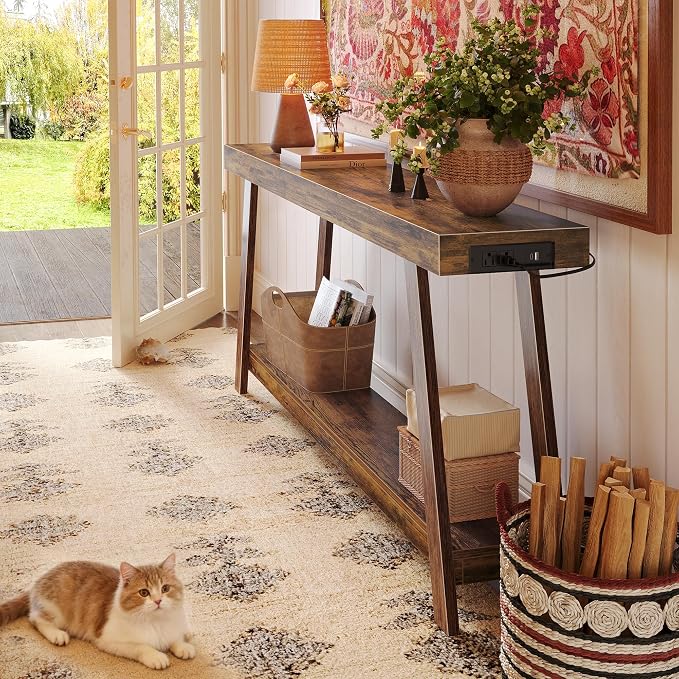 Huuger Console Table with Charging Station, USB-C Port, 2 Tiers Entryway Table - Image 3