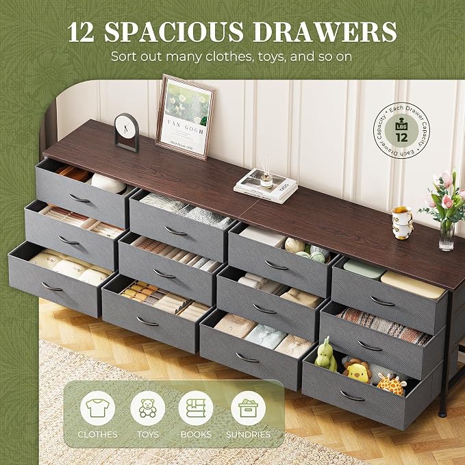 Huuger 70 Inch Dresser for Bedroom, TV Stand for 65, 80 Inch TV, 12 Drawer Long - Image 4