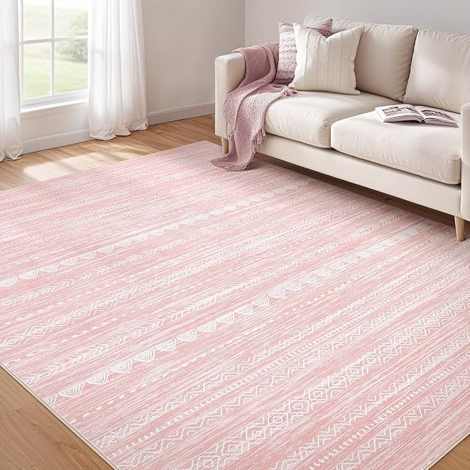 Nakagishi Pink Rugs for Bedroom Girls: 4x6 Washable Boho Large Neutral Area Rug by NakagishiAreaRug