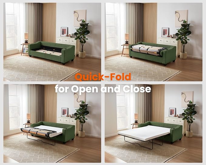 Queen Size Pull Out Sleeper Sofa Bed, 2-in-1 Convertible Corduroy Pull Out - Image 6