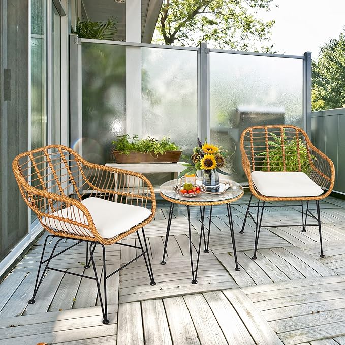 Tangkula 3 Pieces Patio Bistro Set, Rattan Conversation Set - Image 2