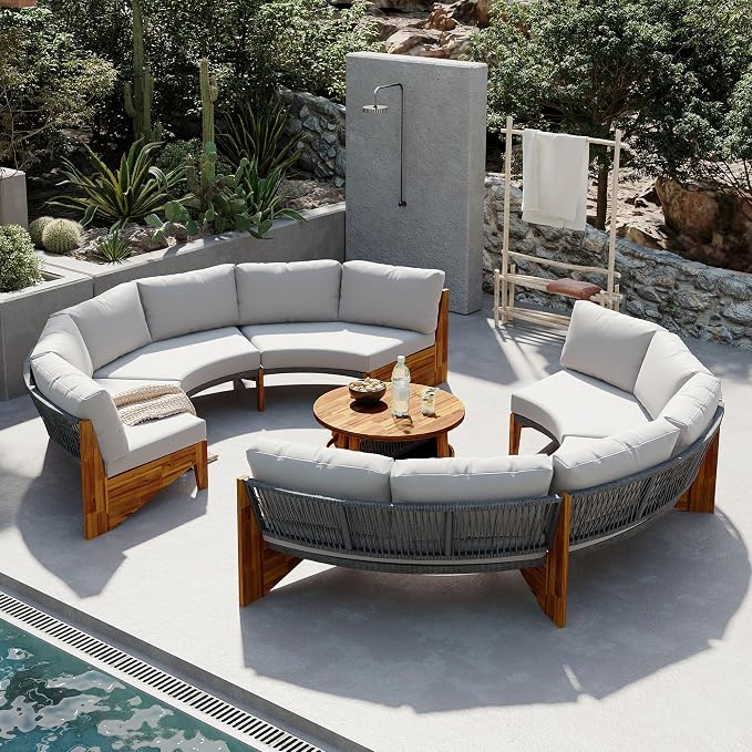 VilroCaz 3-Piece Outdoor Patio Furniture Sectional Sofa Set, 2 Semi-Circle Sofas by VilroCaz