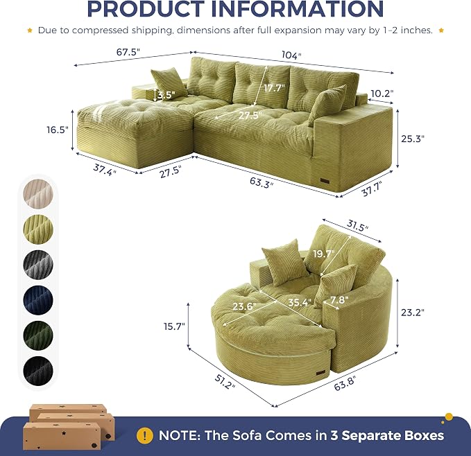 MAXYOYO L Shape Sectional Sofa Couch and Round Chaise Lounge, Modern Cloud Couch - Image 2
