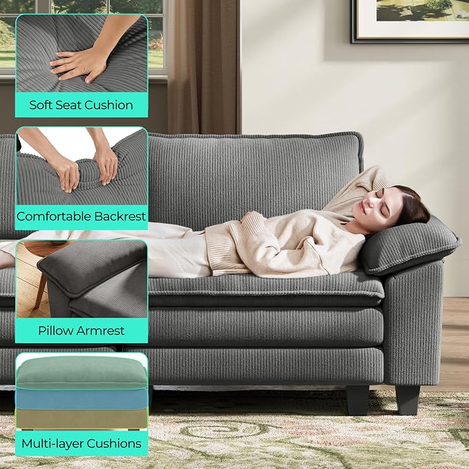 LINSY HOME Modular Sectional Sofa, 6-Seat Corduroy Modern Cloud Couch - Image 4