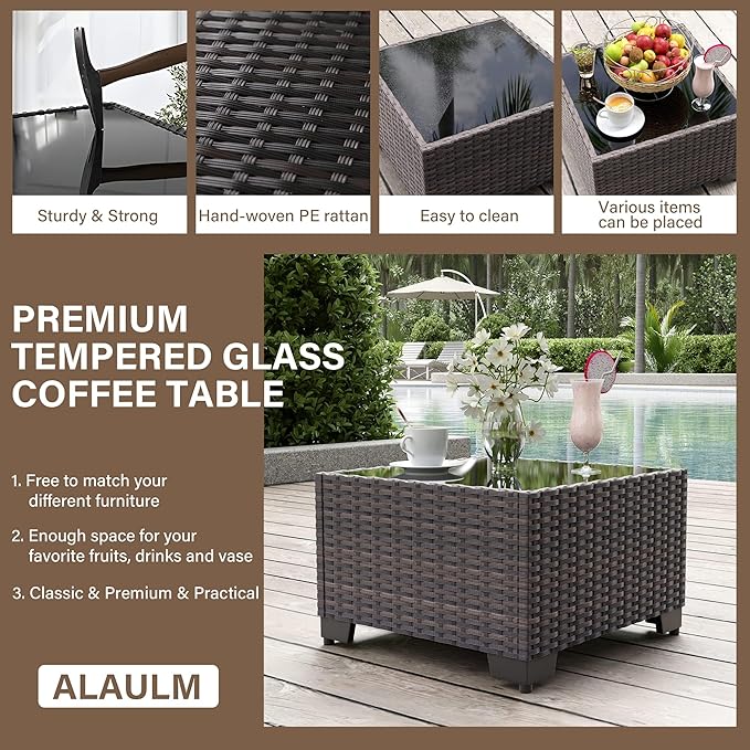 ALAULM 12 Pieces Outdoor Patio Furniture Set Sectional Sofa Sets Brown PE - Image 3