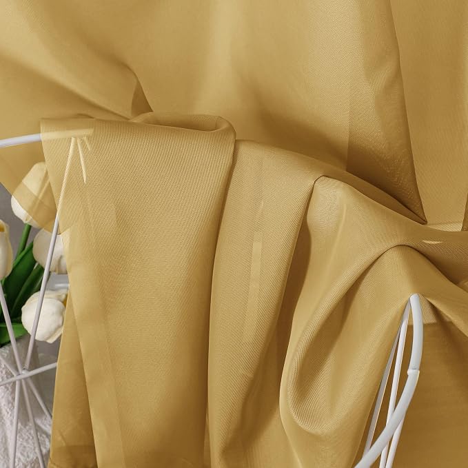 Chyhomenyc Gold Sheer Curtains 96 Inches Long 2 Panels, Light Filtering Gold - Image 7