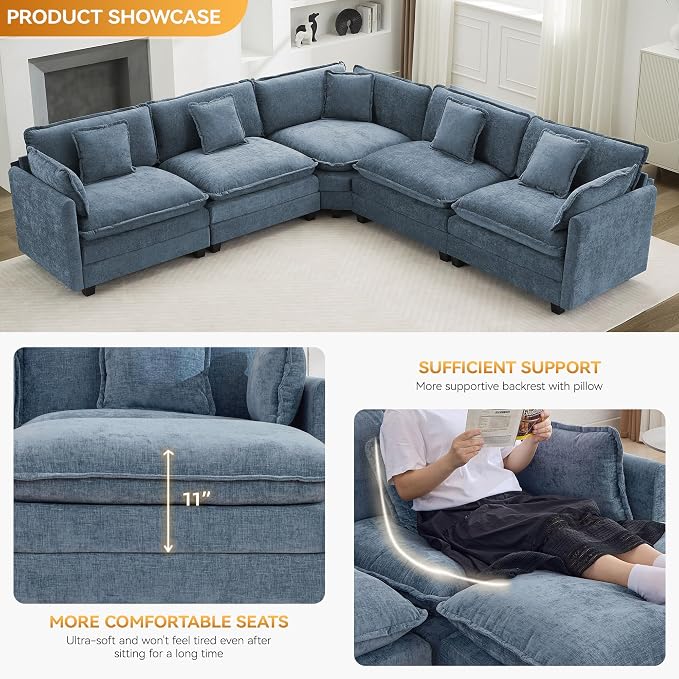113'' V Shaped Cloud Sectional Sofa, Oversized Deep Seat Couches - Image 3