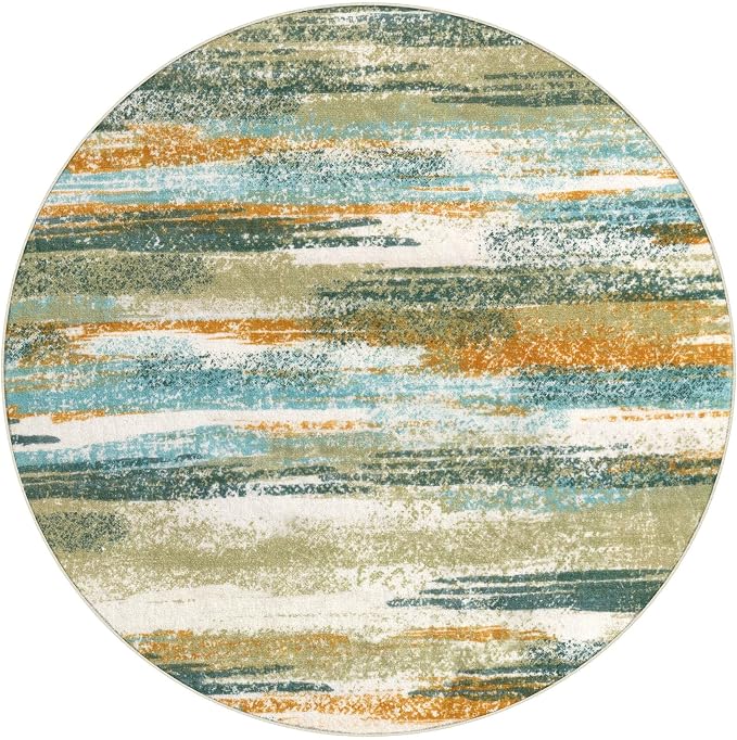 Lansny Modern Abstract Round Rug 6Ft, Soft Circular Dining Room Rug Thin Print - Image 9