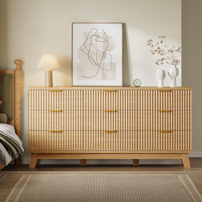 BORNOON 63" Long Dresser for Bedroom, 9-Drawer Fluted Dresser, Extra-Wide Wood - Image 4