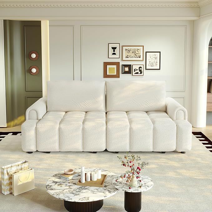 KEIKI 90.2" 4-Seater Modern Convertible Sofa Bed – Teddy Fabric Couch - Image 3