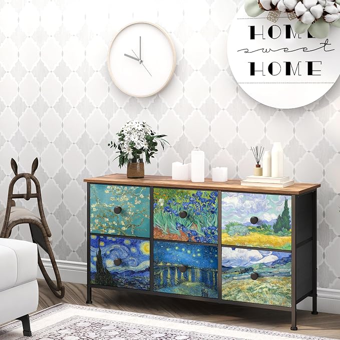 EXOTICA 6 Drawer Dresser for Bedroom Van Gogh Chest of Drawers Wide TV Stands - Image 9