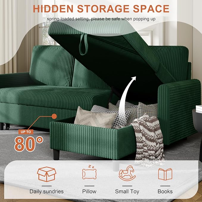 Vongrasig Pull Out Couch, 2 in 1 Sectional Sleeper Sofa Bed - Image 7