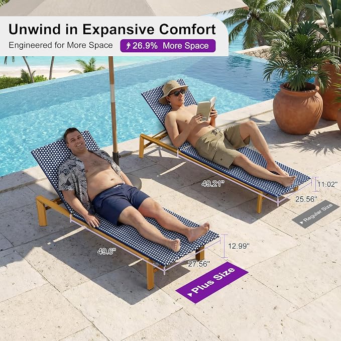 PURPLE LEAF Extra Wide Patio Chaise Lounge Set of 2 Outdoor Lounger French PE - Image 2