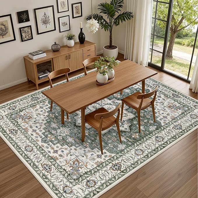 8x10 Area Rugs for Living Room: Washable Rug Soft Vintage Boho Medallion Carpet - Image 5