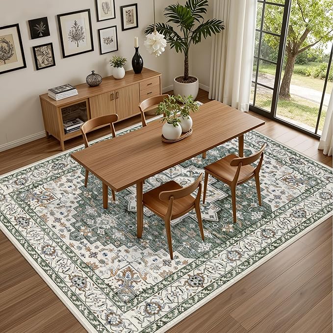6x9 Area Rugs Living Room Rug: Washable Vintage Boho Medallion Rug No Slip - Image 5