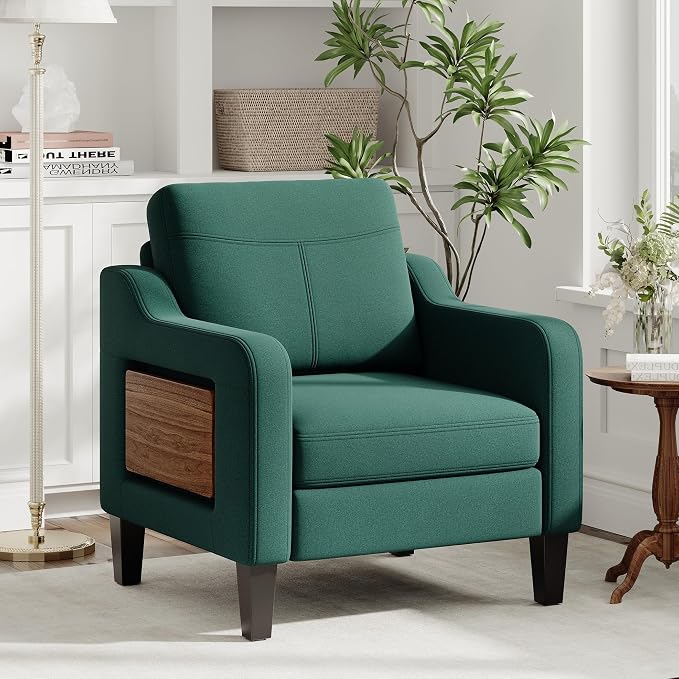 Accent Chair for Living Room Modern Linen Upholstered Armchair Side Wooden - Image 9