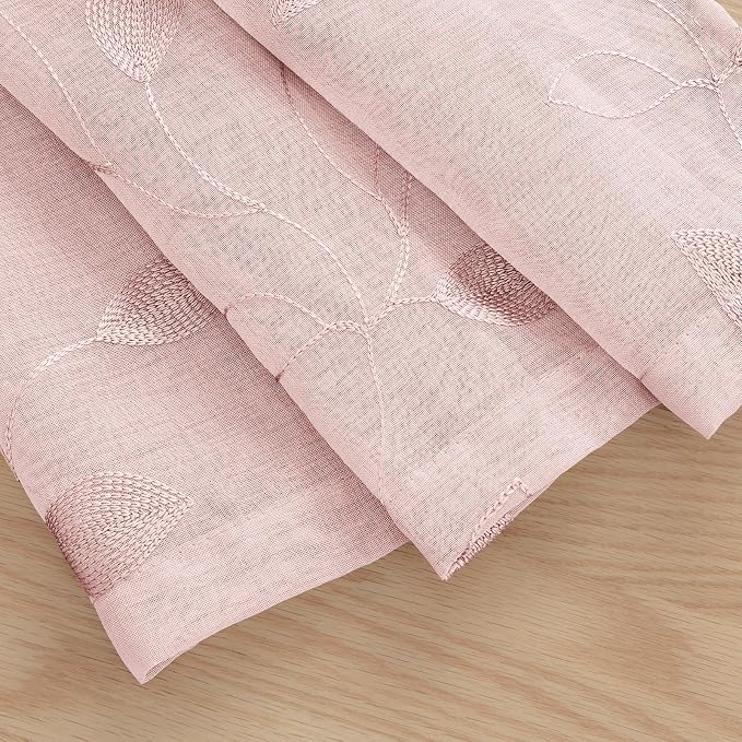 HOMEIDEAS Blush Pink Sheer Kitchen Curtains 30 X 36 Inch Length 2 Panels - Image 4