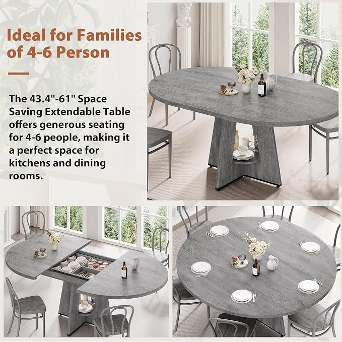 Extendable Dining Table, Round Kitchen Dining Room Dinner Table - Image 5