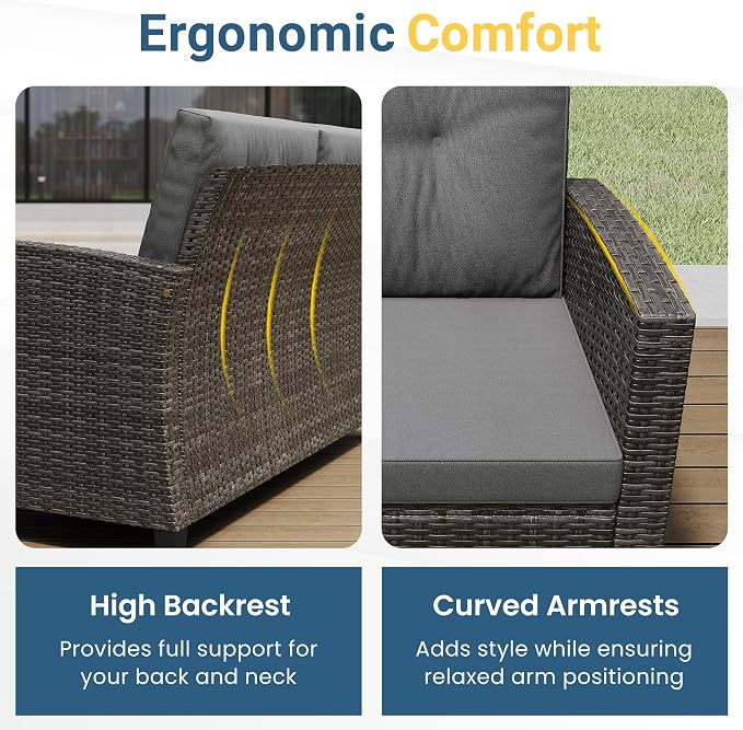 Wisteria Lane 4 Piece Patio Furniture Set, Wicker Outdoor Patio Conversation - Image 3