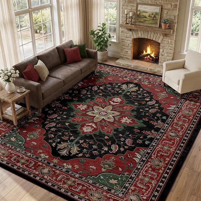 RELEANY Area Rugs 10'x12' Washable Non-Slip, Floral Vintage Distress Print - Image 2