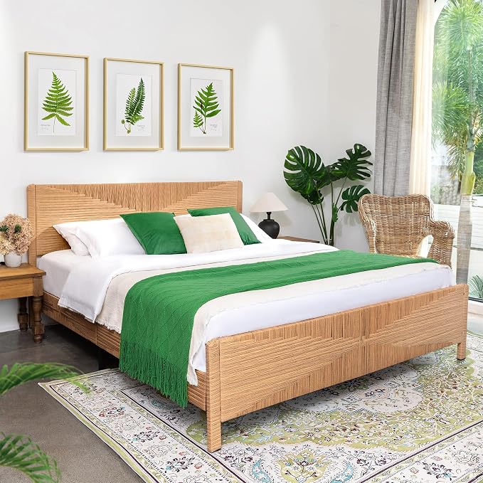 Yechen Hand-Woven PE Rattan King Bed Frame by Yechen