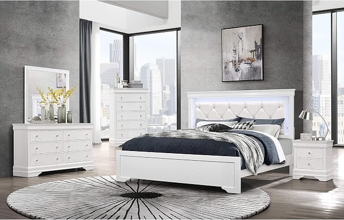 Overstock Global Furniture USA Pompei Metallic White Queen Bed w/LED Light - Image 5