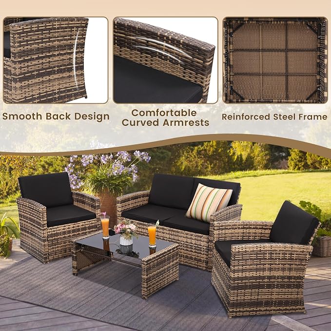 KROFEM 4-Piece Patio Furniture Set, Wicker Outdoor Rattan Sectional Sofa - Image 4
