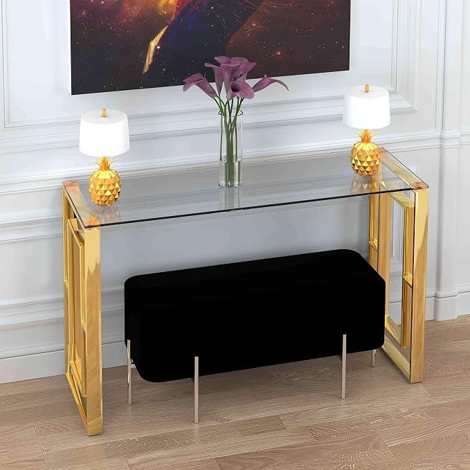 Cortesi Home Laila Console Table Stainless Steel Glass, 15.75" D x 47" W x - Image 3