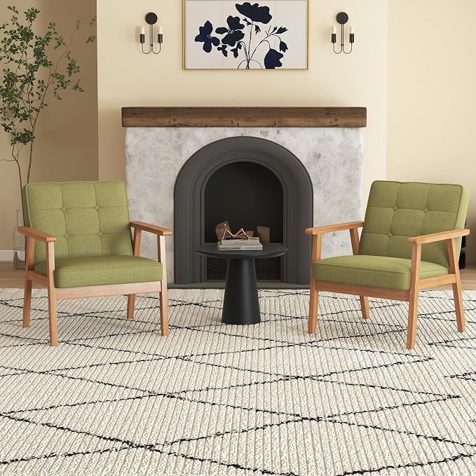 Modern Accent Chair with Arm Rest Set of 2, Upholstered Linen Fabric Leisure - Image 3