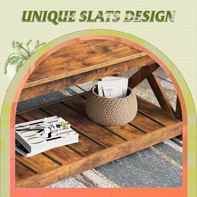 WLIVE Farmhouse Coffee Table for Living Room, 40.1" Rustic Center Table - Image 7